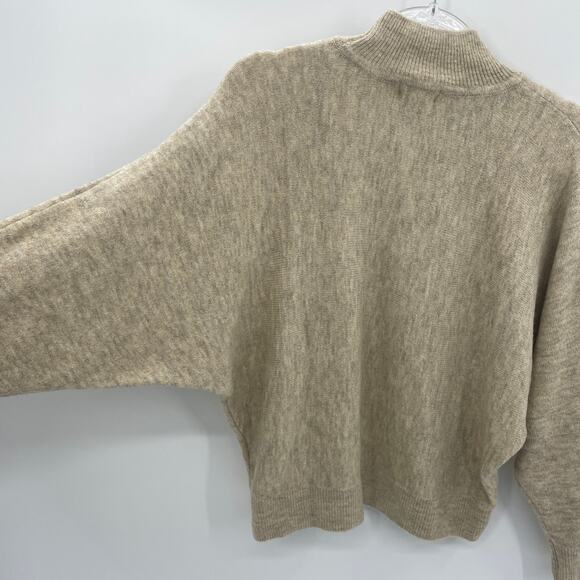 New H&M Fuzzy Knit Sweater Size S Oversized Batwing Long Sleeve Mock Neck Tan - Picture 3 of 7